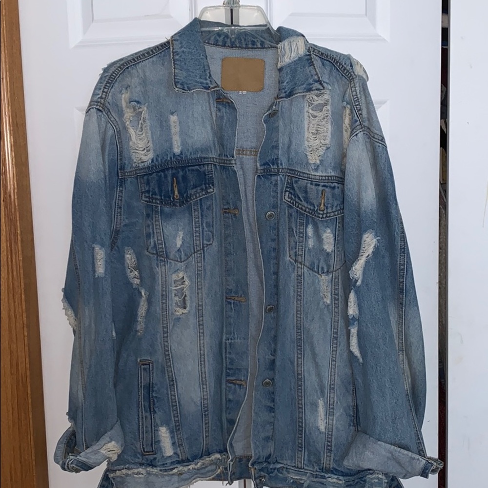 Woman’s Oversized Distressed Jean Jacket